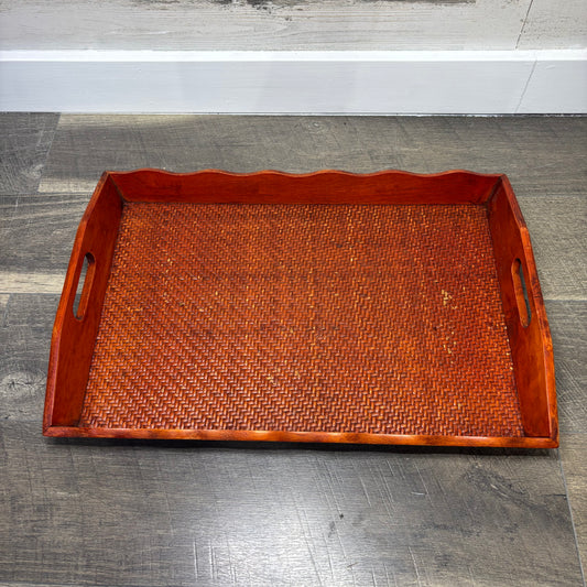 Vintage Rattan Orange/ Red Tray