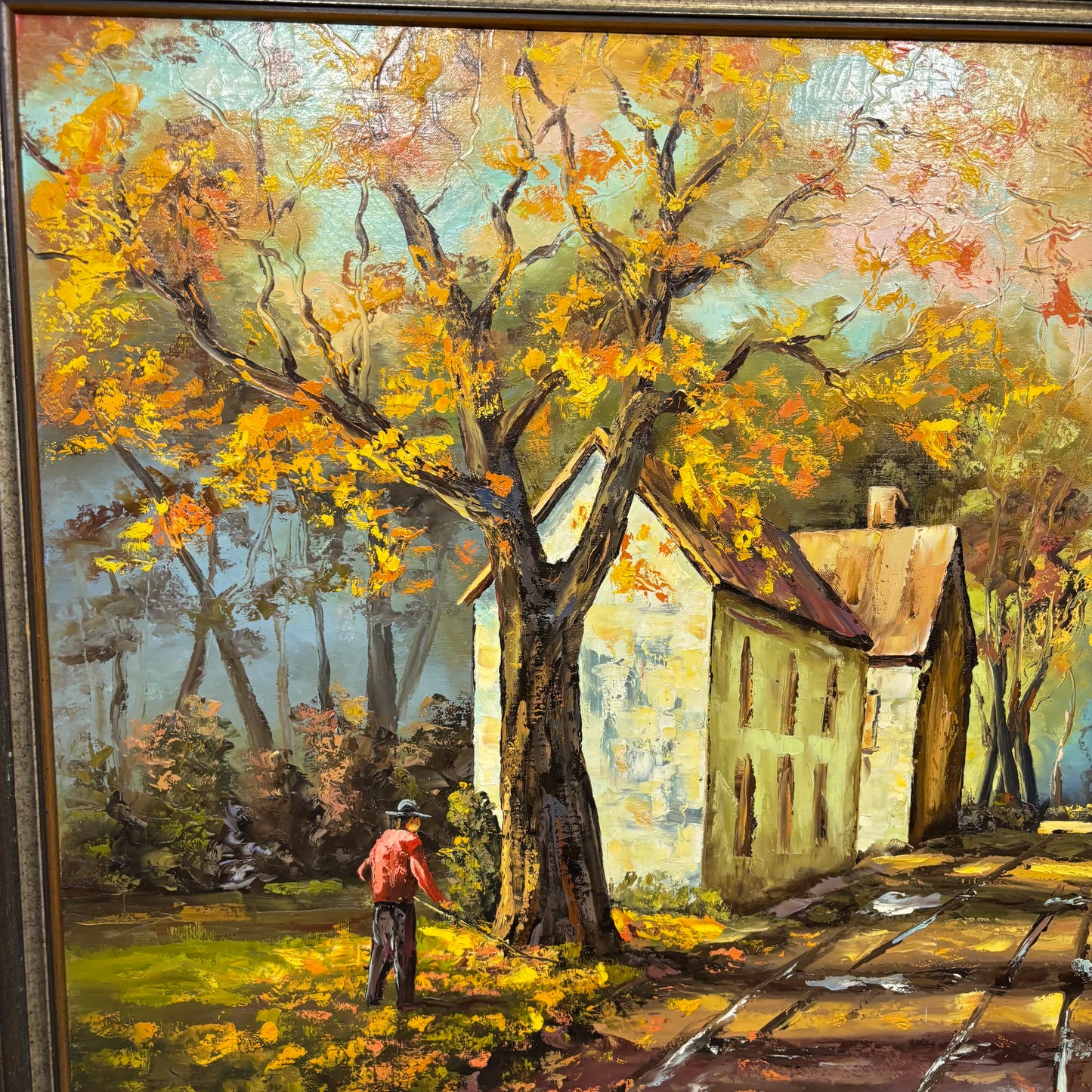 Vintage Original Fall Landscape Framed Oil Painting