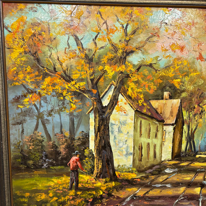 Vintage Original Fall Landscape Framed Oil Painting