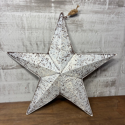 Distressed White Metal Star Decor