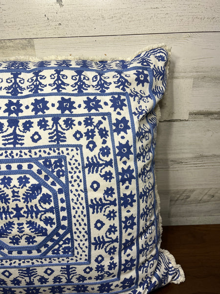 Blue Block Print Large Throw Pillow