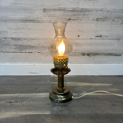 Vintage Style Gold Tone Amber Glass Electric Hurricane Lamp