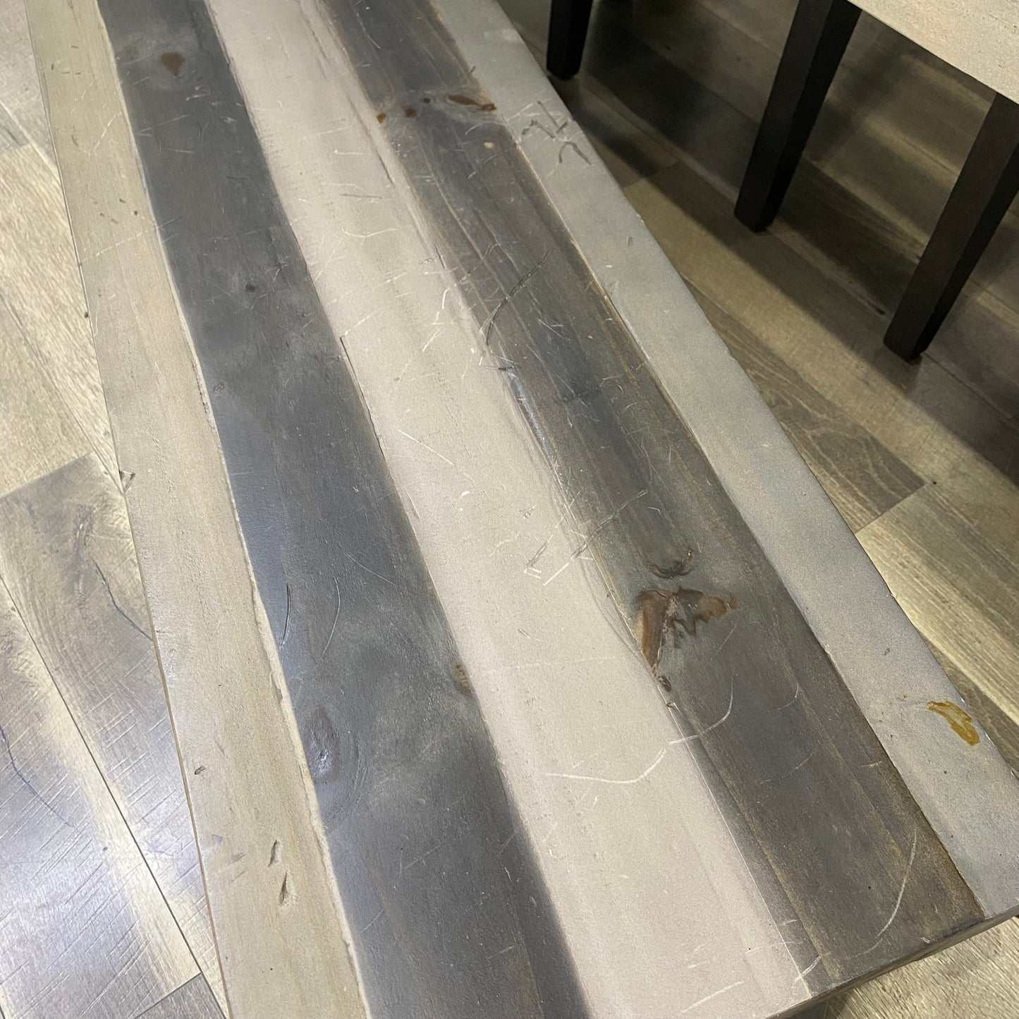 Rustic Dining Set Gray & Black Stripe Table