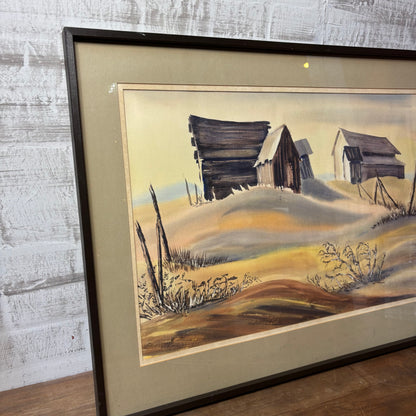 Vintage Matted "Quiet Prairie Homestead" Art Framed Art