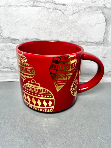 Starbucks Red Christmas W/ Gold Ornaments Mug