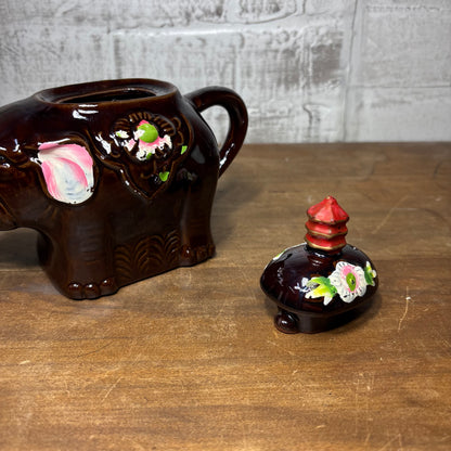 Vintage Japanese Brown W/Flowers Elephant Teapot