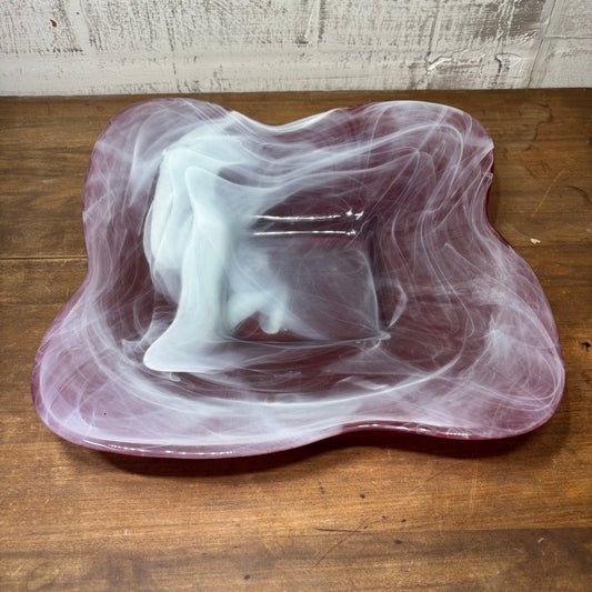 Vintage Cranberry Red Murano Style Art Glass Bowl/ Plate