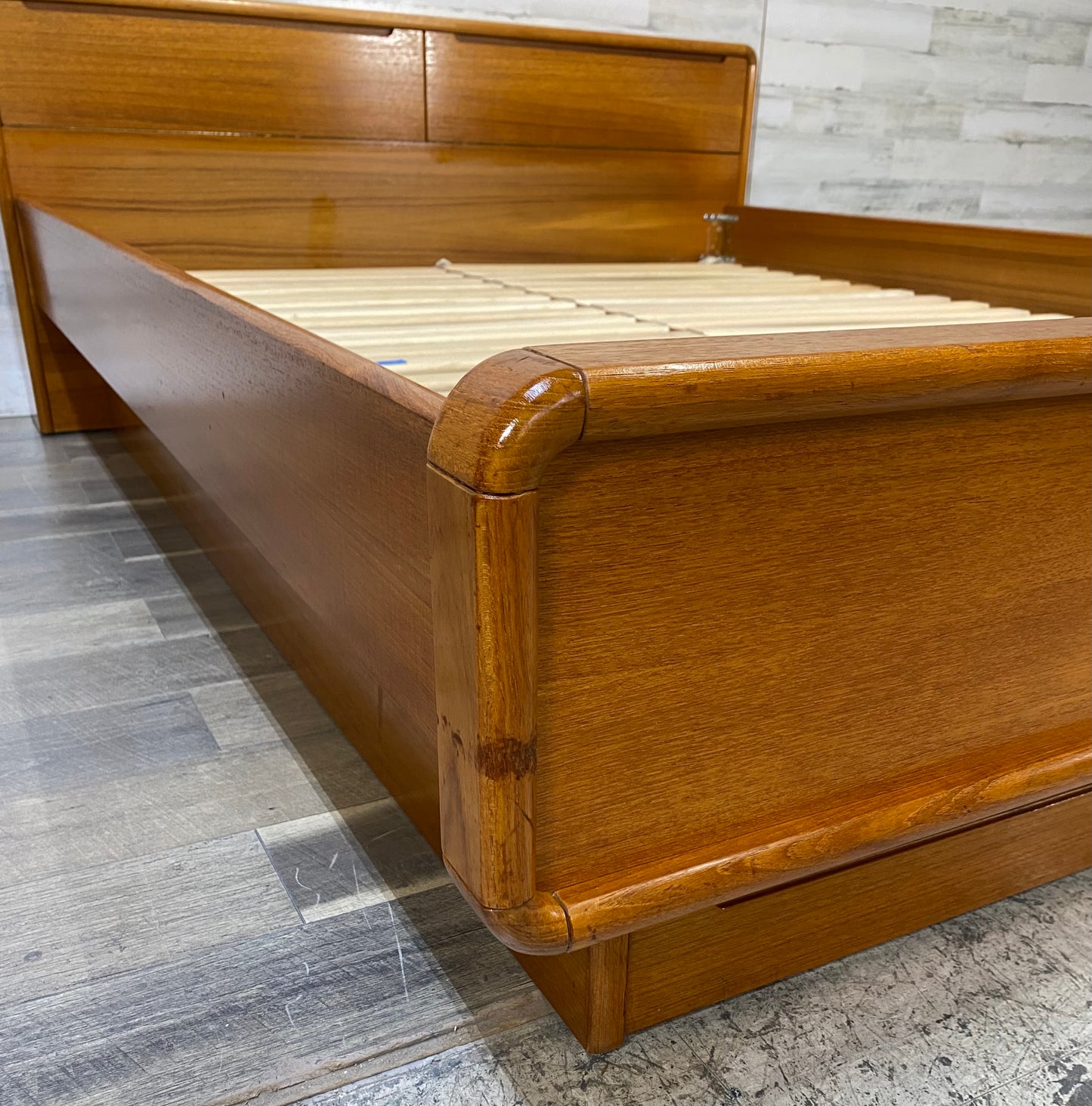 Mid Century Modern, Danish Style Teak Queen Platform Bed Frame