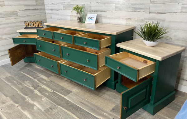 Dark Green Dresser & Nightstand Set