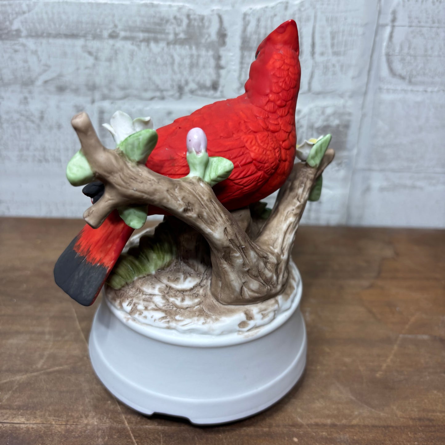 Vintage Red Cardinal Porcelain Spinning Music Box