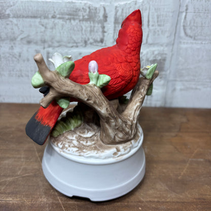 Vintage Red Cardinal Porcelain Spinning Music Box