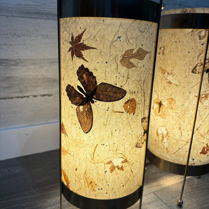 Mid Century Leaf Butterfly Deadstock Cylinder Lamp Set Of Two