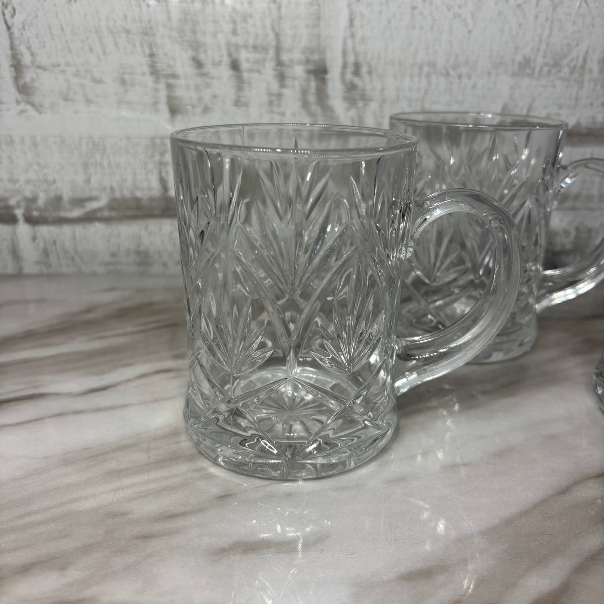 Vintage Paul Sebastian Clear Glass Mugs with Starburst Design