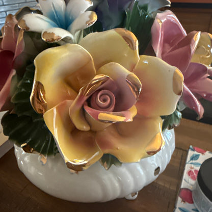 Italian Capodimonte Porcelain Flower Footed Floral Center Piece