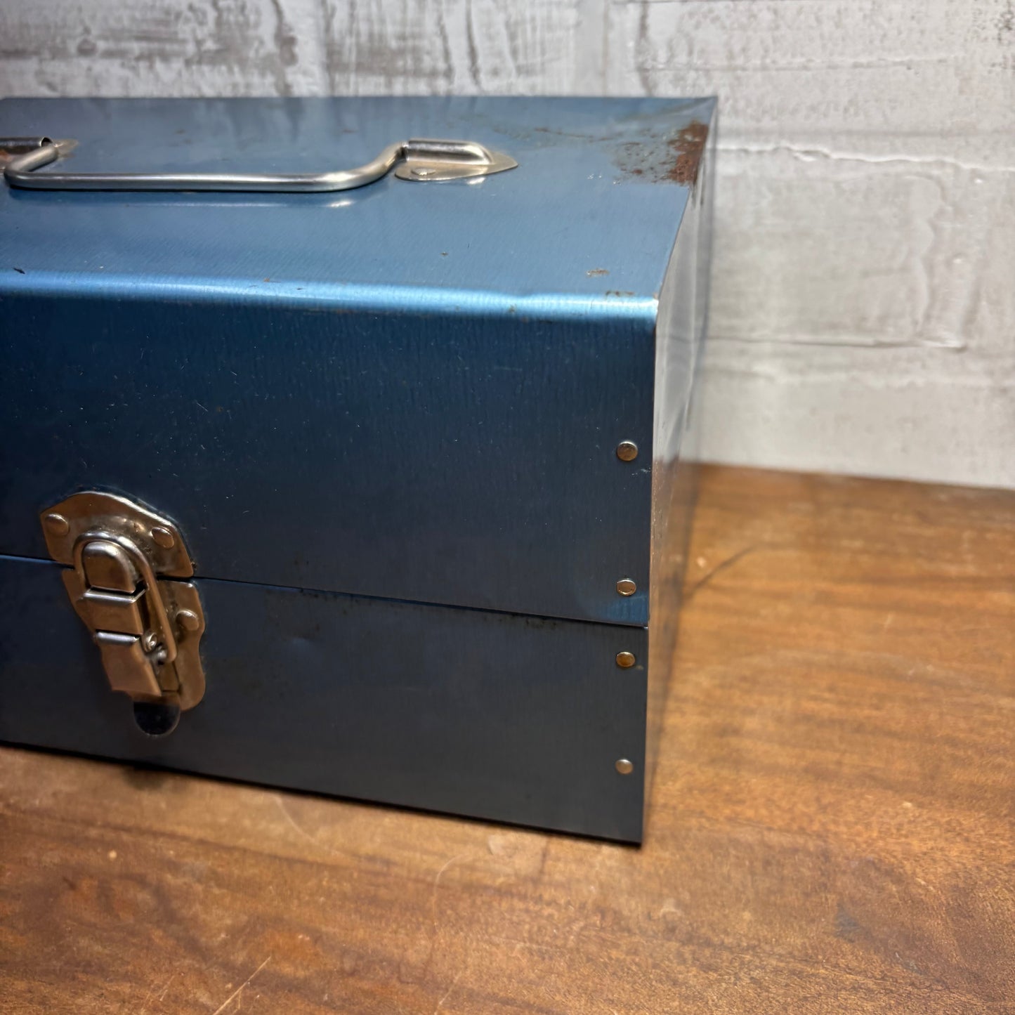Vintage Blue Metal Film Reel Storage Case