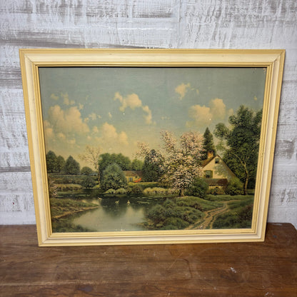 Vintage Cottage House Framed Painting