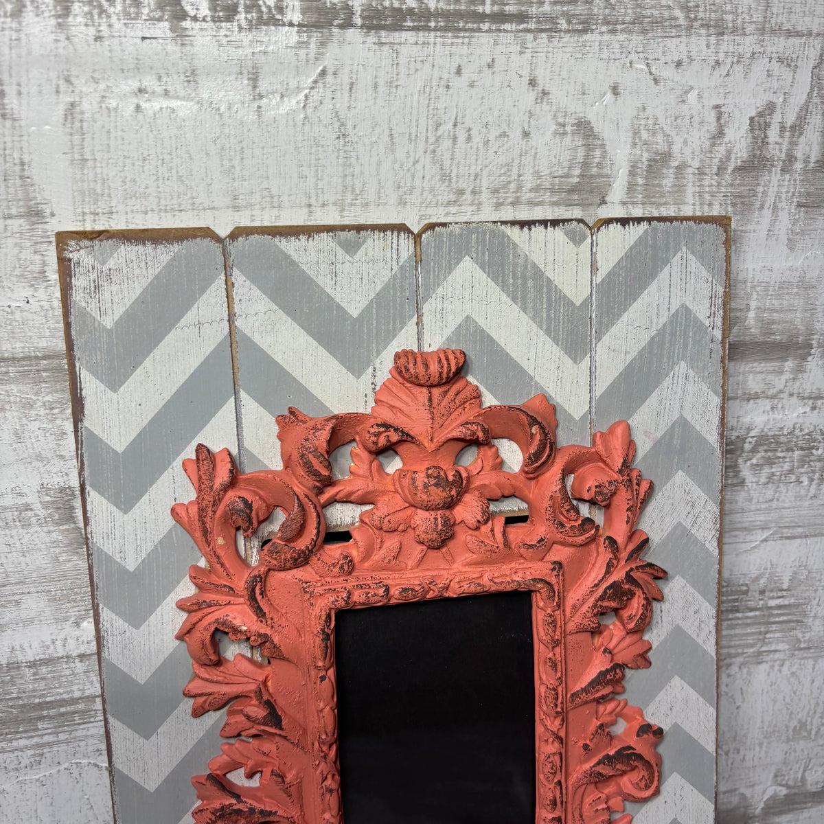 Distressed Chevron Wood Coral Baroque Picture Frame
