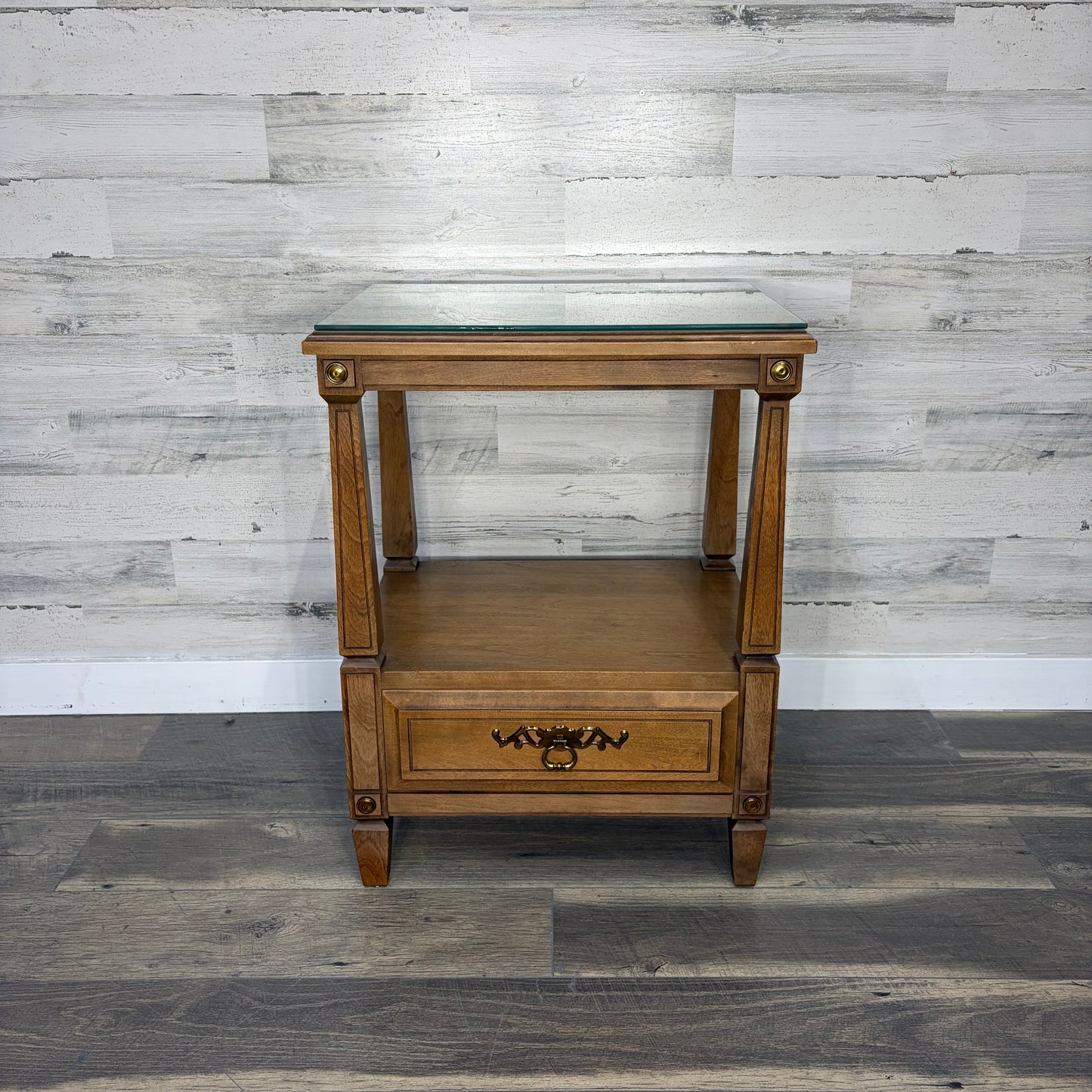 Vintage Rway French Regency End Table W/ Glass Top
