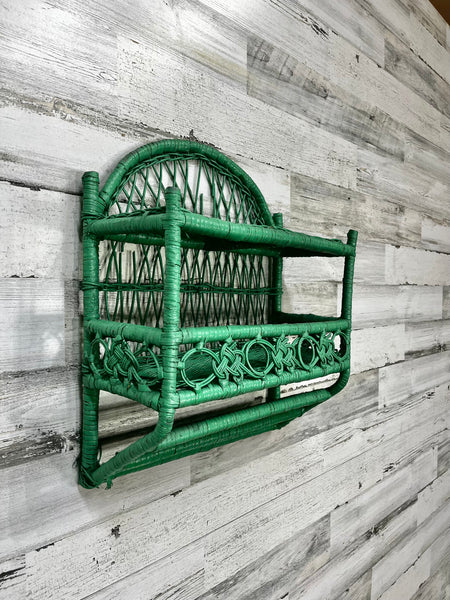 Green Vintage Wicker Hanging Shelf