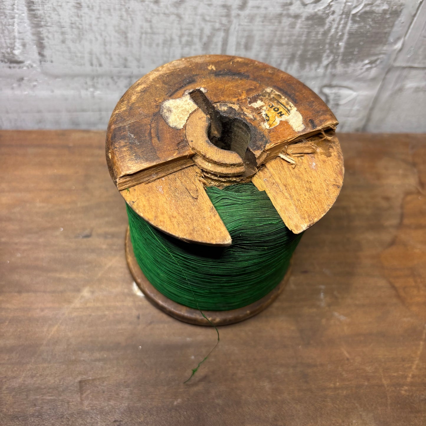 Vintage Wooden Spool Green Thread