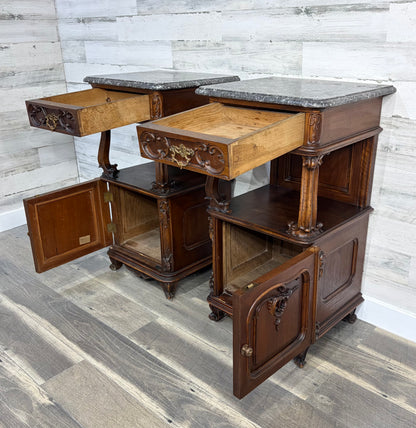 Antique French Marble Top Nightstands Set Of 2