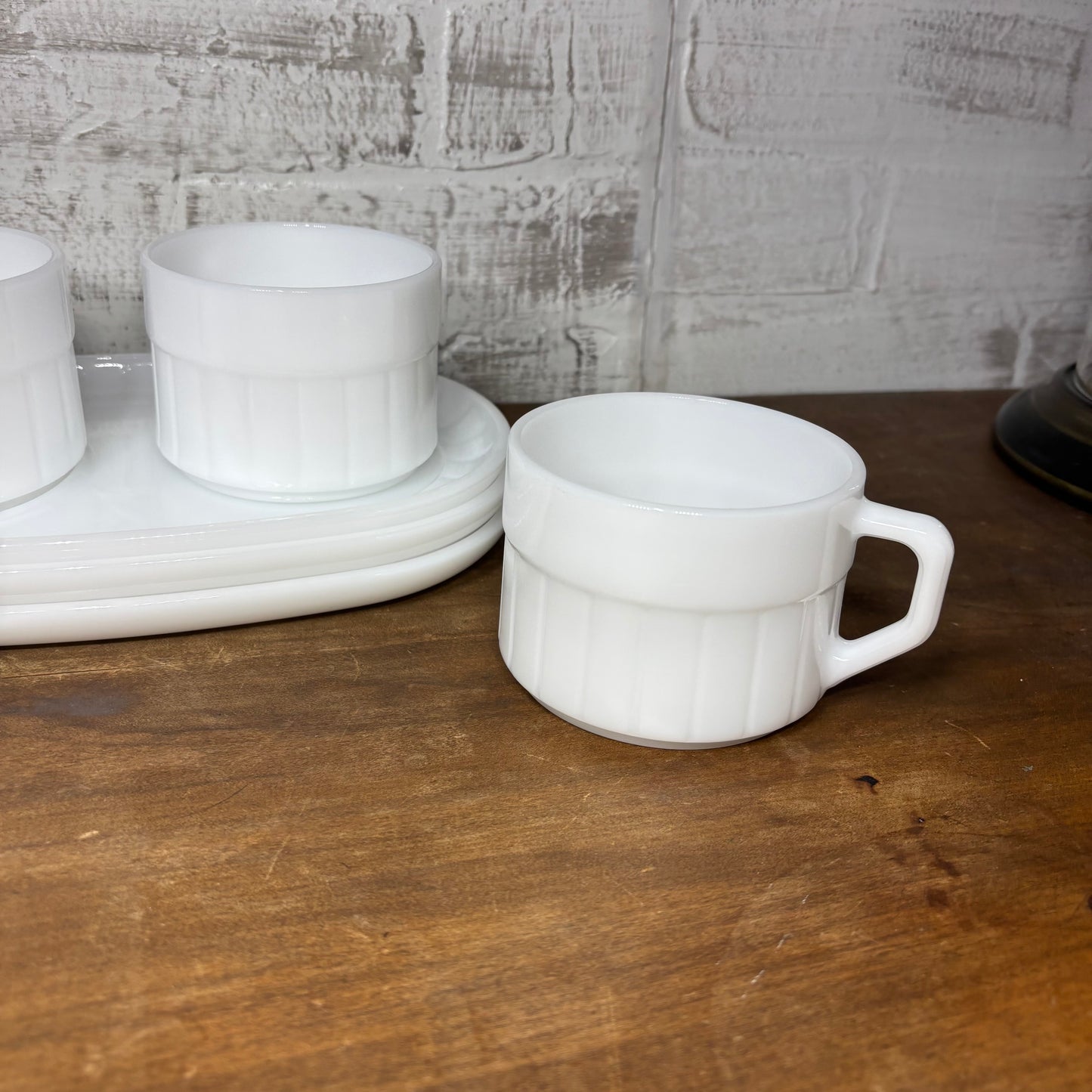 Vintage Federal Glass Heat Proof Milk Glass Snack Sets