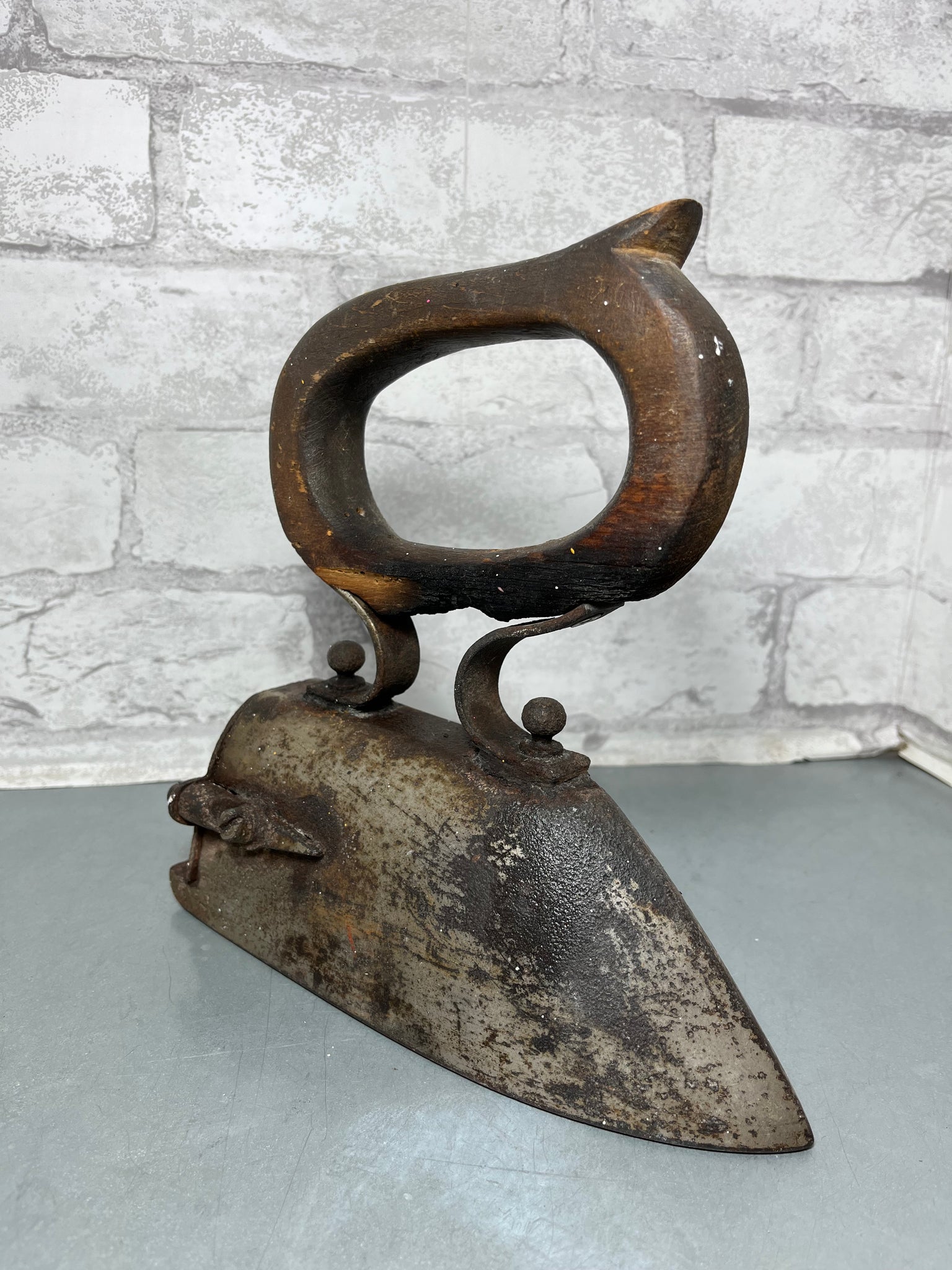 Antique Flat Sad Iron w/ Wooden Handle