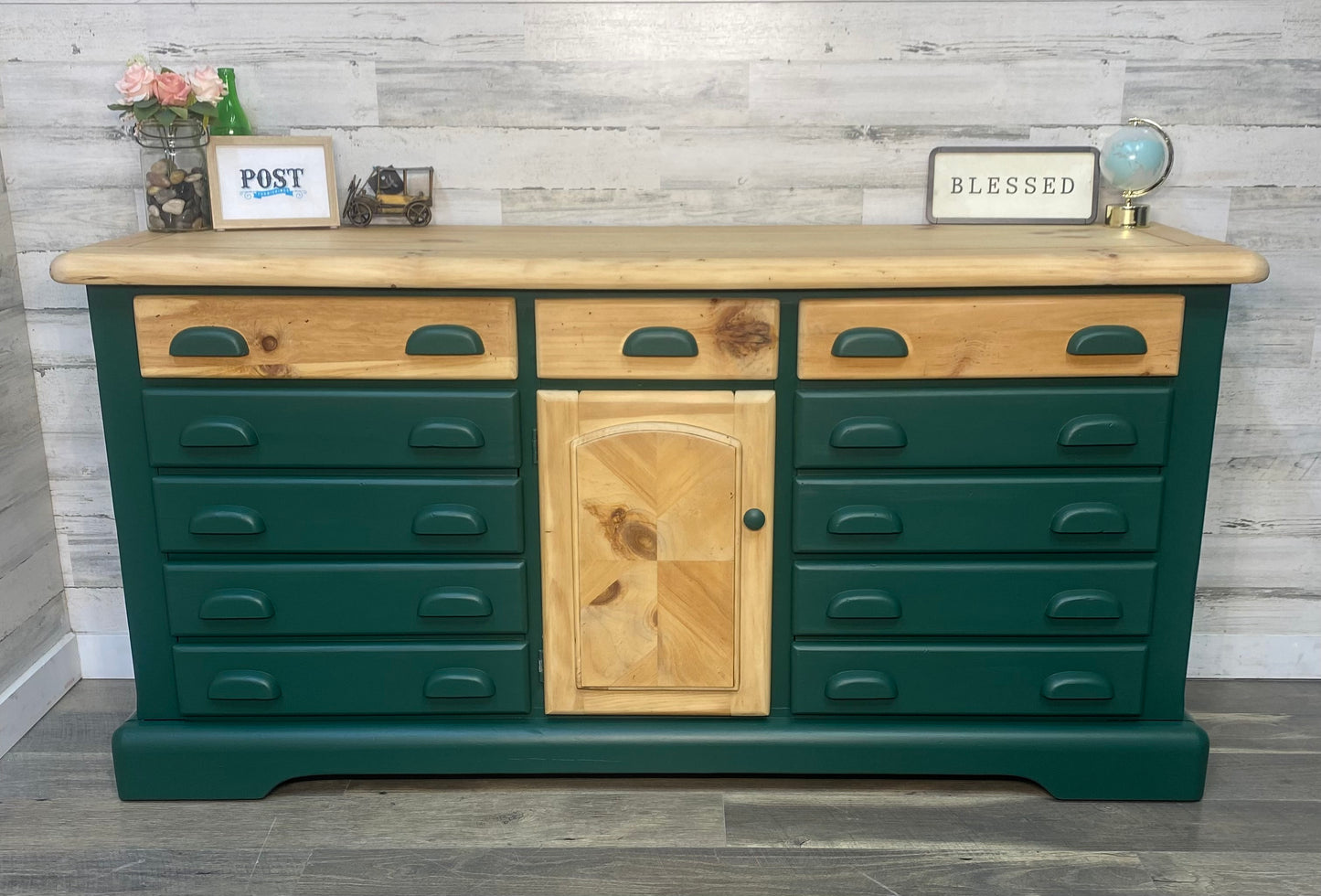 Two Toned Wood & Green Dresser Post Furnishings Two Toned Wood & Green Dresser Post Furnishings