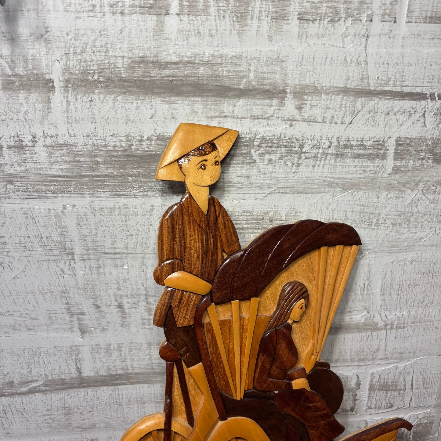 Vintage Carved Wood Rickshaw Ride Wall Art Decorative Tapestrie