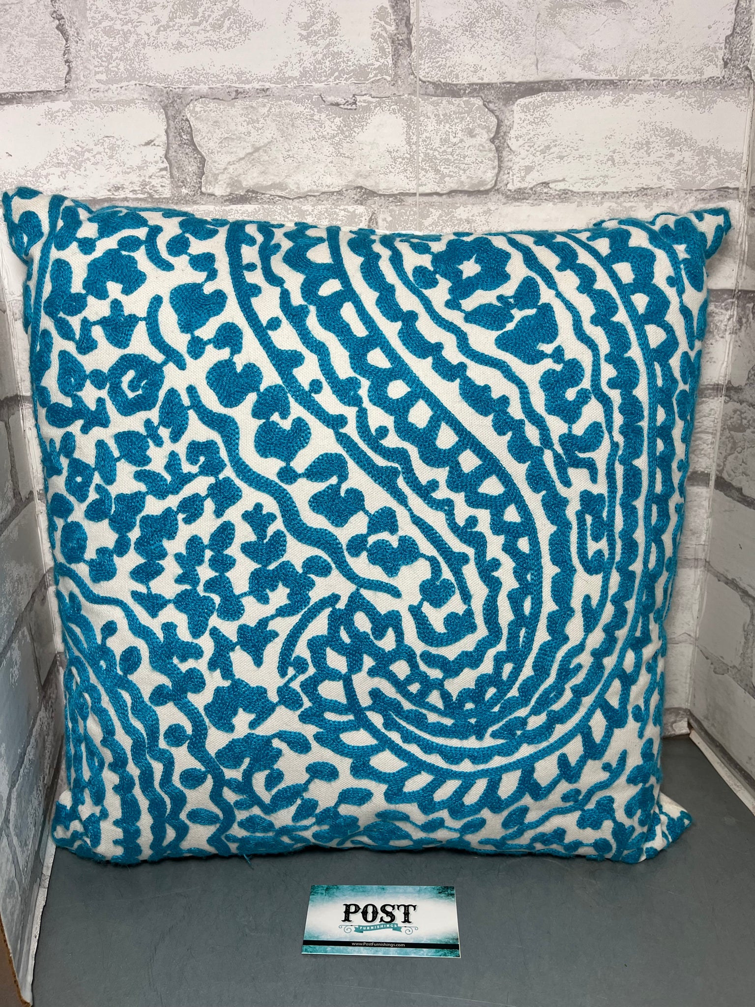 Teal Paisley Tufted Throw Pillow