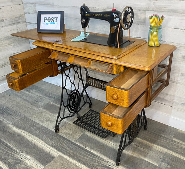 Antique Singer Sewing Machine & Desk