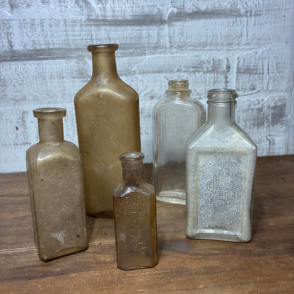 Antique Glass Bottles Set of 5 #1 Vintage Advertisement
