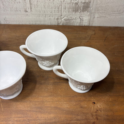Vintage White Milk Glass Indiana Colony Harvest Grape Pedestal Tea Cups