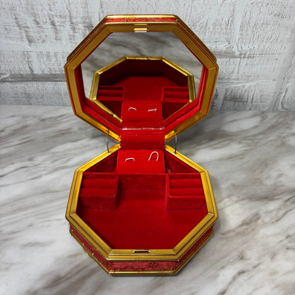Vintage Octagon Red Velvet Music Jewelry Box