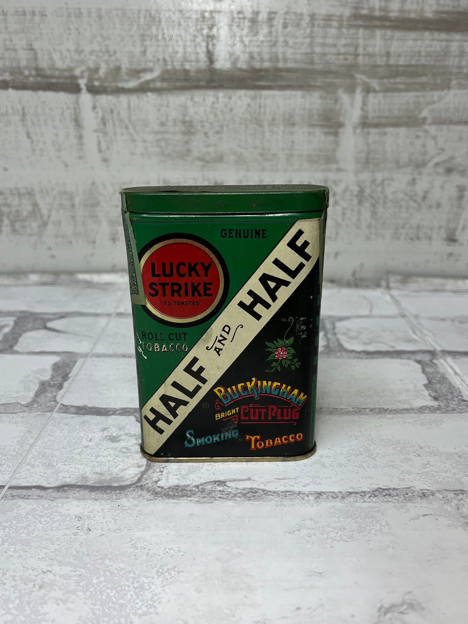 Vintage Half And Half Lucky Strike Metal Tin