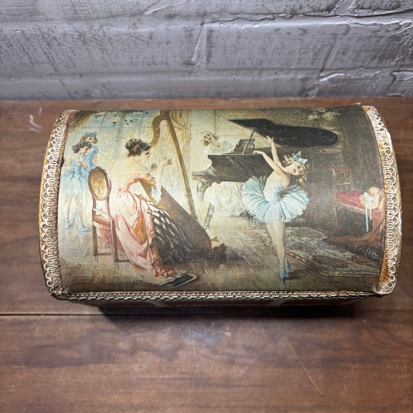 Vintage Wooden Silk Top Jewelry Box