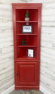 Farmhouse Red Corner Hutch Cabinet Shelf