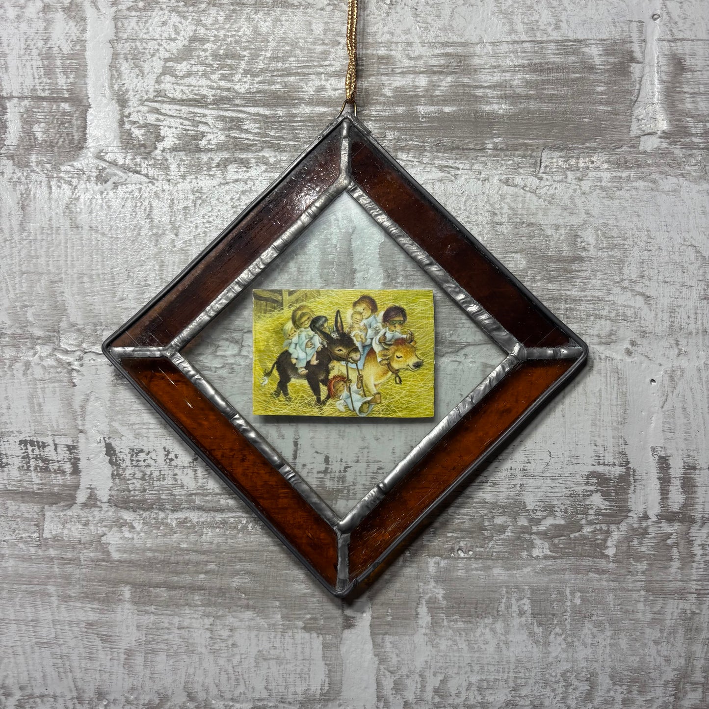 Vintage Diamond Shaped Stain Glass Suncatcher