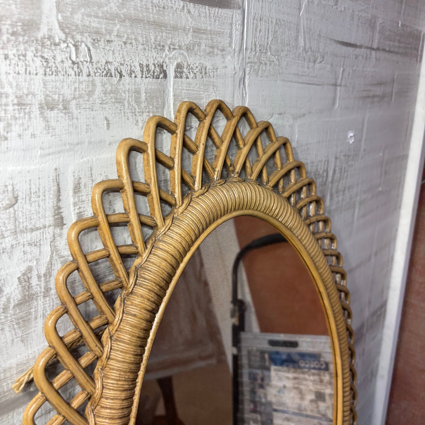 Vintage Rattan Resign Oval Mirror