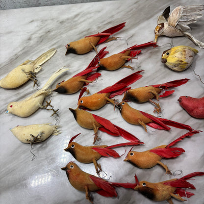 Vintage and Antique Feathered and Flocked Bird Ornament Lot