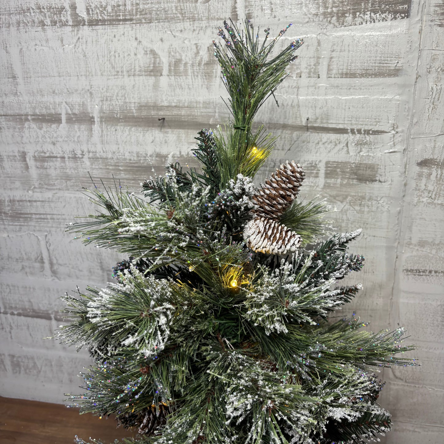 Mini Flocked Artificial Christmas Tree W/ Pinecones And Lights