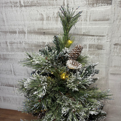 Mini Flocked Artificial Christmas Tree W/ Pinecones And Lights