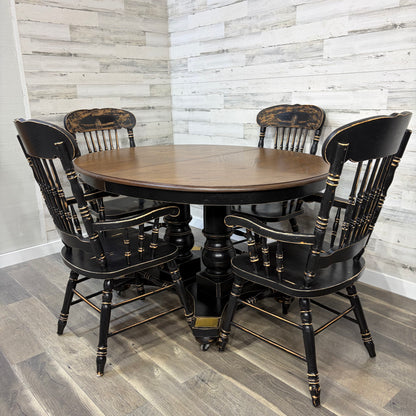 Antique Black Dining Set Table & 4 Chairs