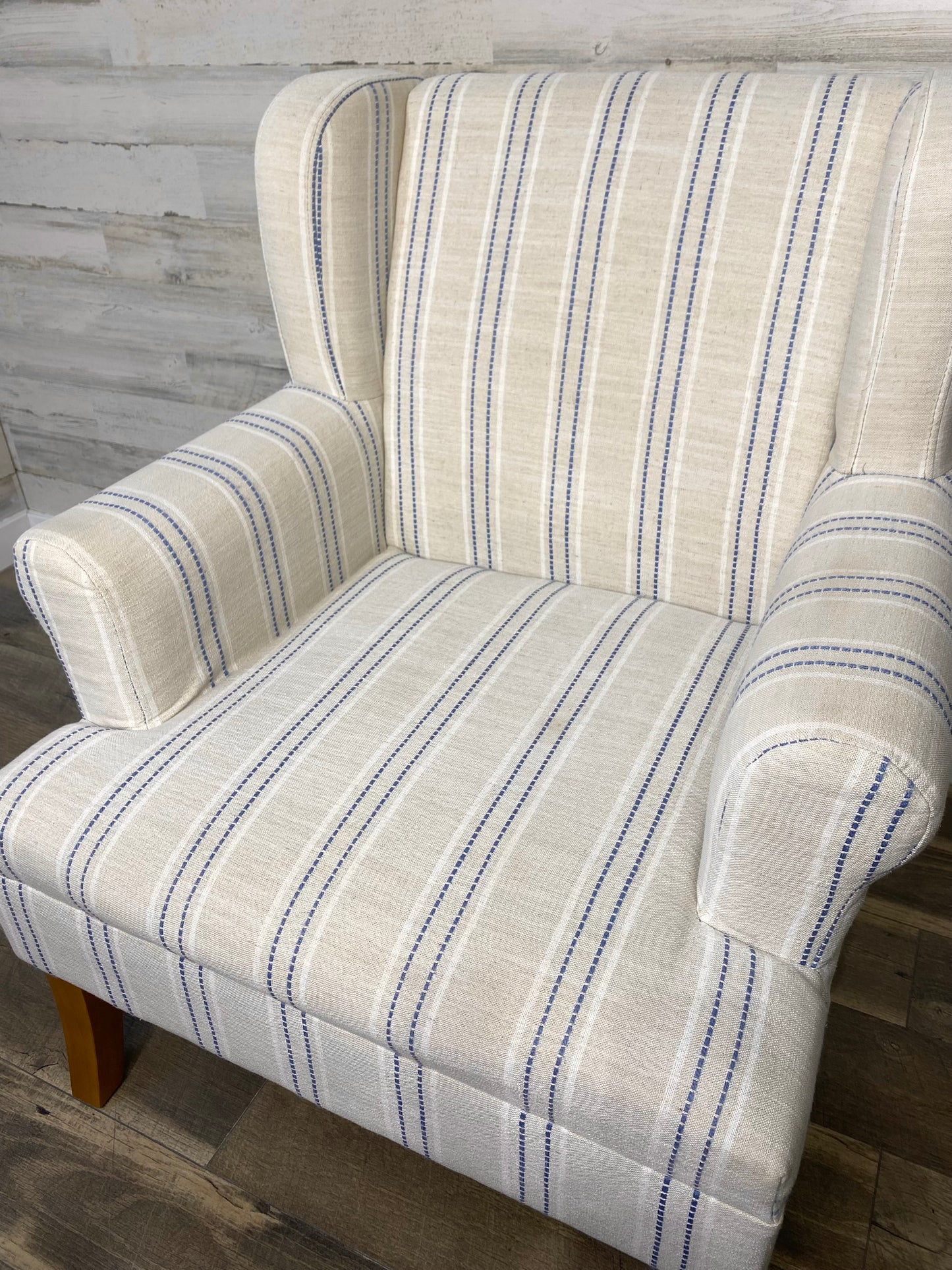 Ivory & Blue Stripe Accent Chair