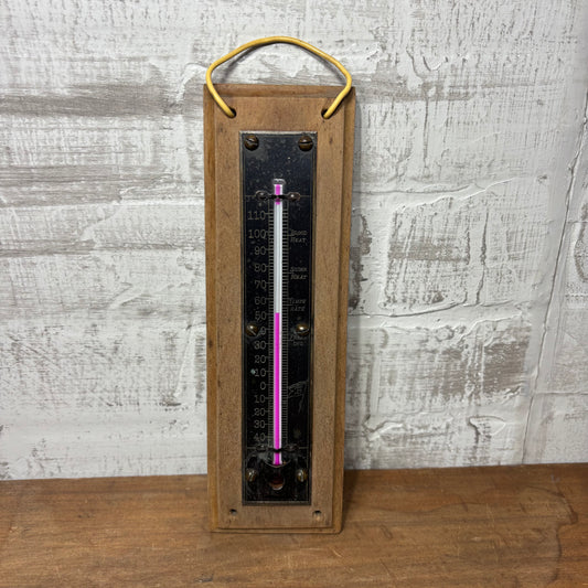 Vintage Taylor Bro’s Brass and Wood Thermometer Rochester, New York