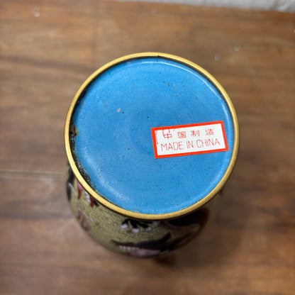 Vintage Cloisonné Asian Dragon Design Brass Vase