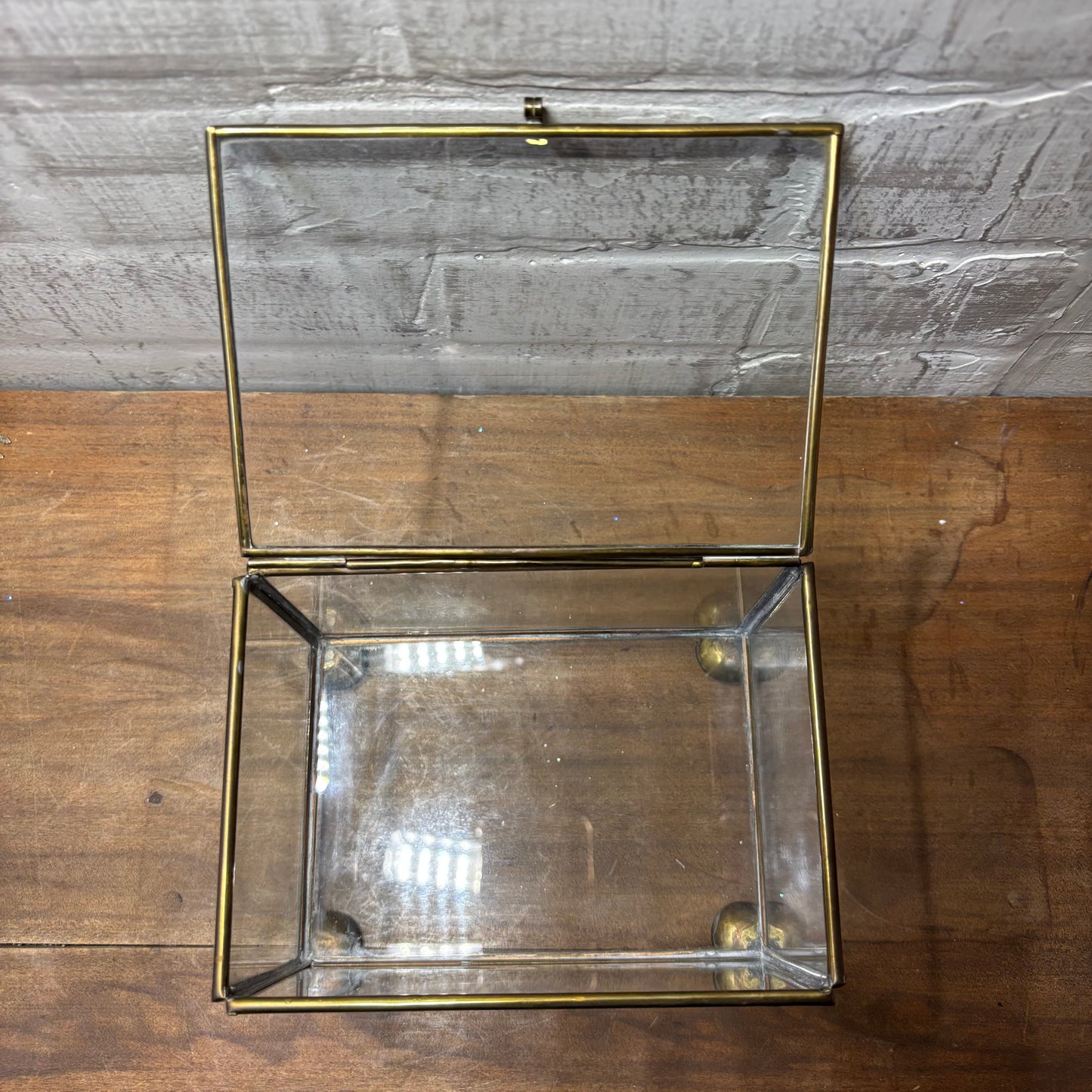 Vintage Brass Glass Jewelry Footed Trinket Box