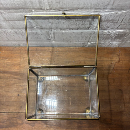 Vintage Brass Glass Jewelry Footed Trinket Box