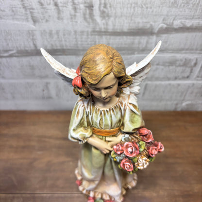 Decorative Angel Figurine W/ Basket Of Roses