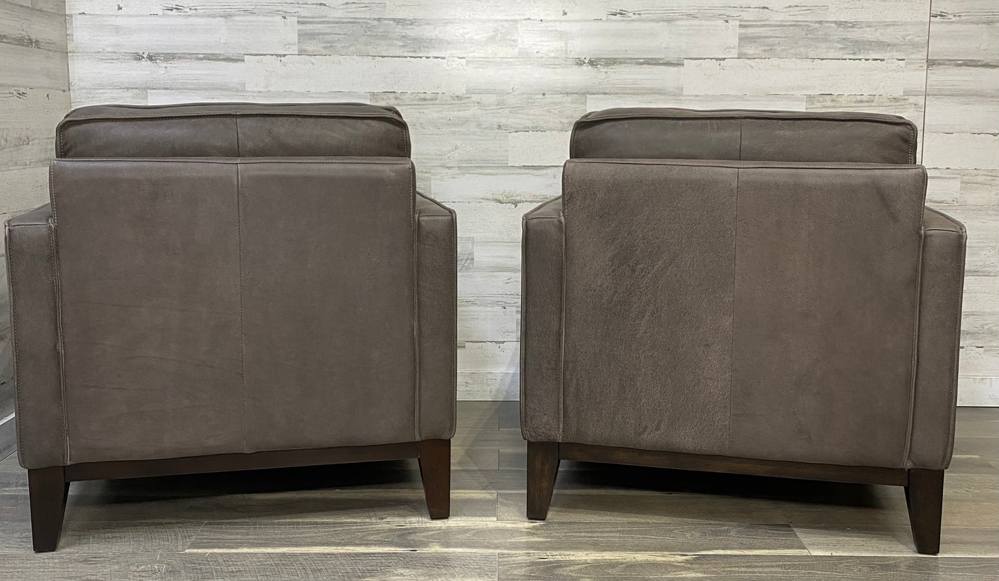 Set Of 2 Gray Leather Chairs